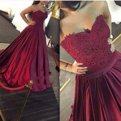Long Prom Dress, Sweetheart Ball Gown Lace Prom..