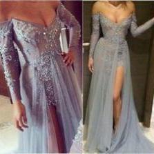 Charming Off The Shoulder Prom Dress Appliques..