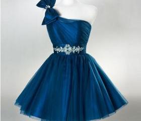 Dark Blue Beaded Long Prom Dress For Teens, Dark Blue Formal Dress on ...