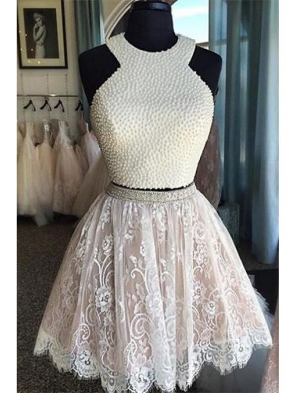 2017 Short Homecoming Dress Short/mini Beading Sleeveless Backless Lace For Prom Dresses