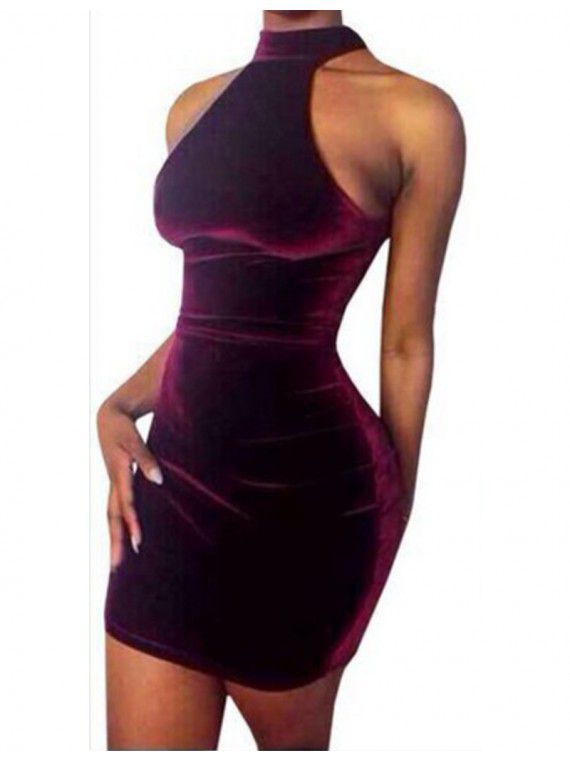 purple velvet bodycon dress