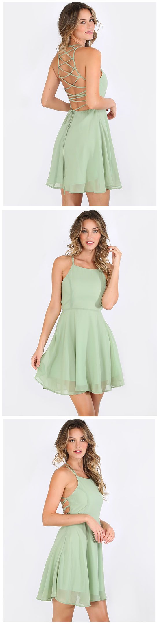 Custom Made Mint Green Strappy Halter Neck Chiffon Short Cocktail Dress, Graduation Dress, Evening Dress, Homecoming Dress