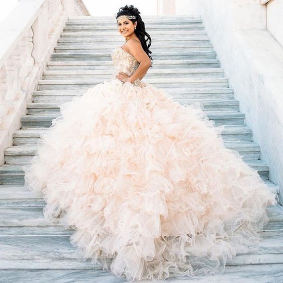 Glitter Quinceanera Dress Modest Ball Gown Tulle Wedding Glitter Quinceanera Dress Modest Ball Gown Tulle Wedding With Beading Long Blush Pink Sweet 15