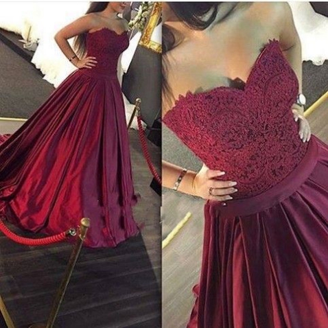 Long Prom Dress, Sweetheart Ball Gown Lace Prom Dress,formal Dress,evening Dress, Ball Gown, Party Dress,burgundy Prom Dresses