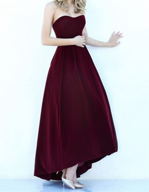 Burgundy Sweetheart Floor Length High Low A-line Formal Dress, Prom Dress